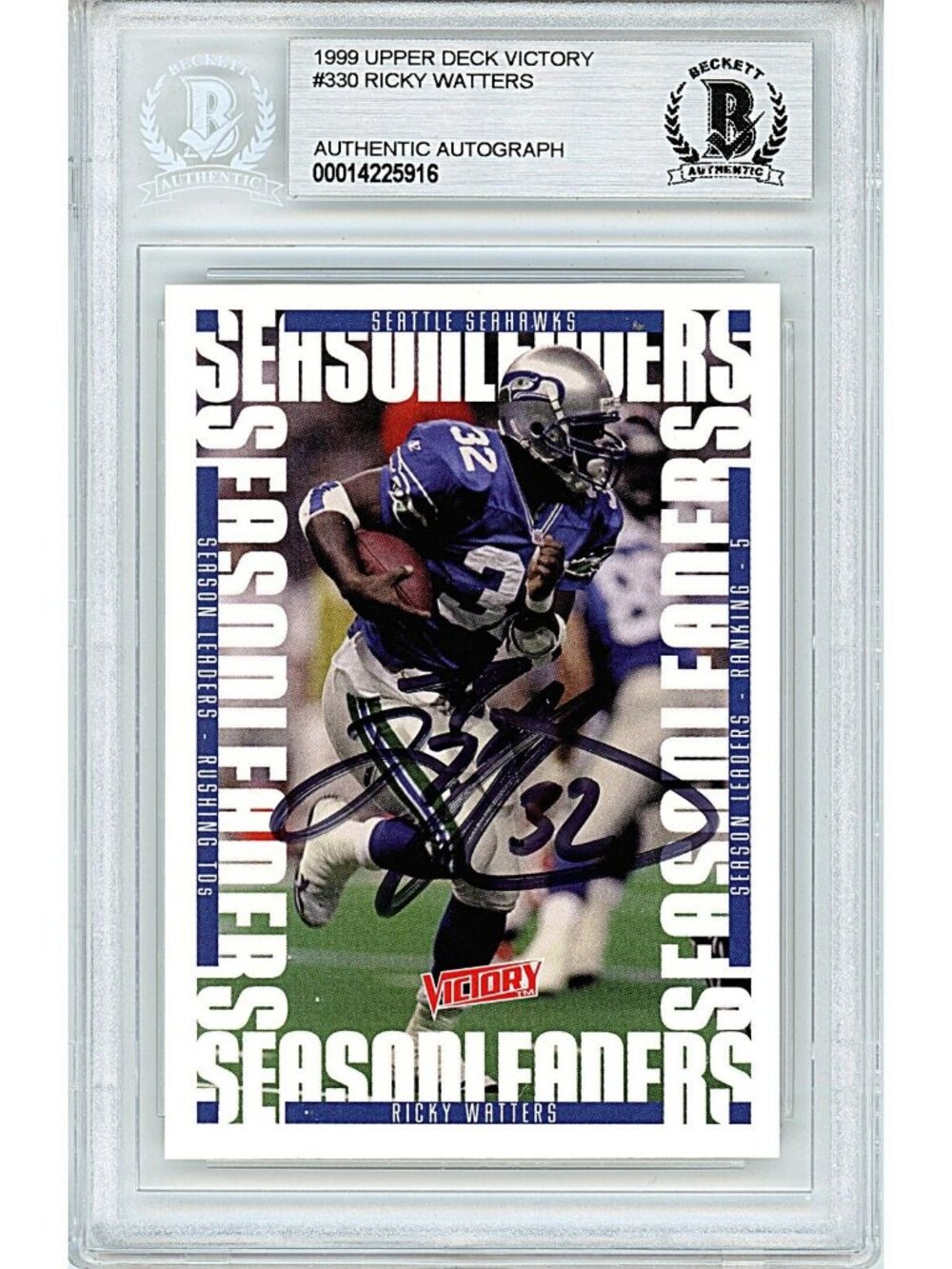 Ricky Watters Signed Upper Deck Victory Football Card Seahawks Beckett Autograph